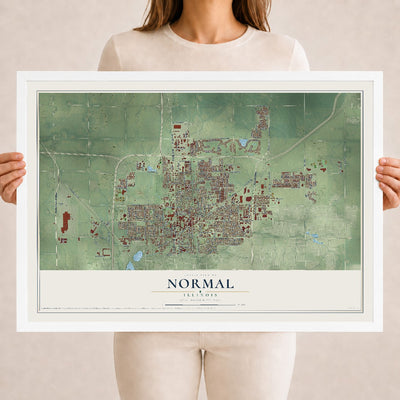 Map of Normal, Illinois, 18 x 24 inch print in a white wood frame