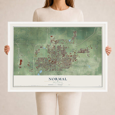 Map of Normal, Illinois, 24 x 36 inch print in a white wood frame