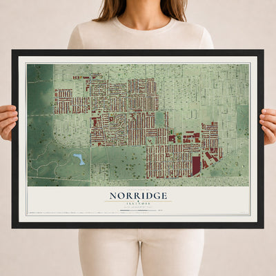 Map of Norridge, Illinois, 18 x 24 inch print in a black wood frame