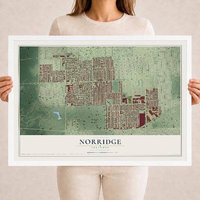 Map of Norridge, Illinois, 18 x 24 inch print in a white wood frame