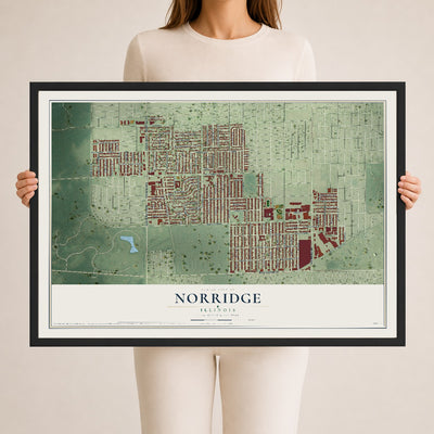 Map of Norridge, Illinois, 24 x 36 inch print in a black wood frame