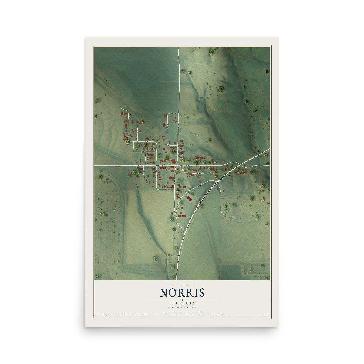 Map of Norris, Illinois, 12 x 18 inch unframed archival matte print