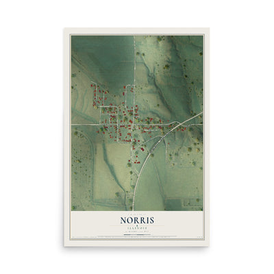 Map of Norris, Illinois, 12 x 18 inch unframed archival matte print