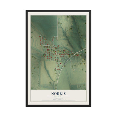 Map of Norris, Illinois, 12 x 18 inch print in a black wood frame