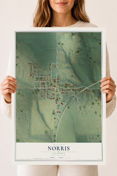 Map of Norris, Illinois, 18 x 24 inch unframed archival matte print
