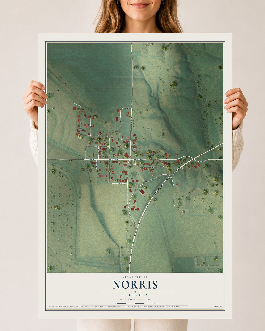Map of Norris, Illinois, 24 x 36 inch unframed archival matte print