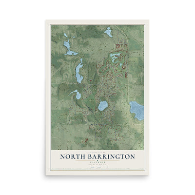 Map of North Barrington, Illinois, 12 x 18 inch unframed archival matte print