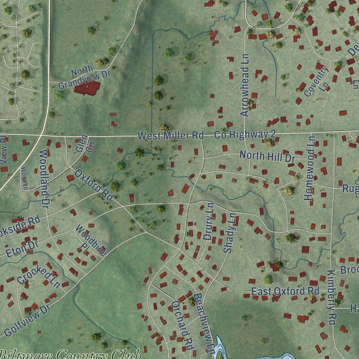 Second close-up of the map of North Barrington, Illinois print showing more streets and buildings