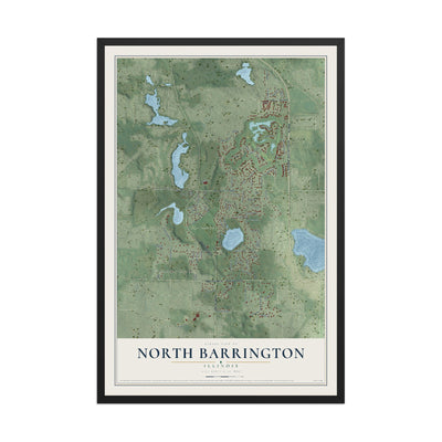 Map of North Barrington, Illinois, 12 x 18 inch print in a black wood frame