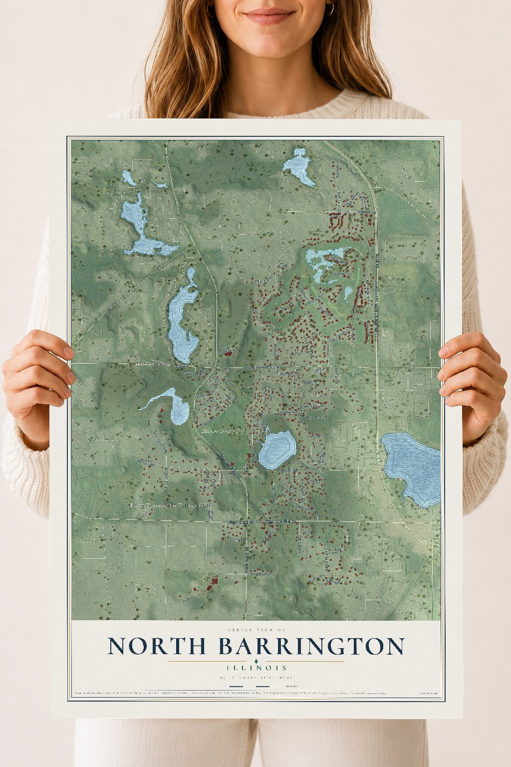 Map of North Barrington, Illinois, 18 x 24 inch unframed archival matte print