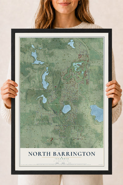 Map of North Barrington, Illinois, 18 x 24 inch print in a black wood frame