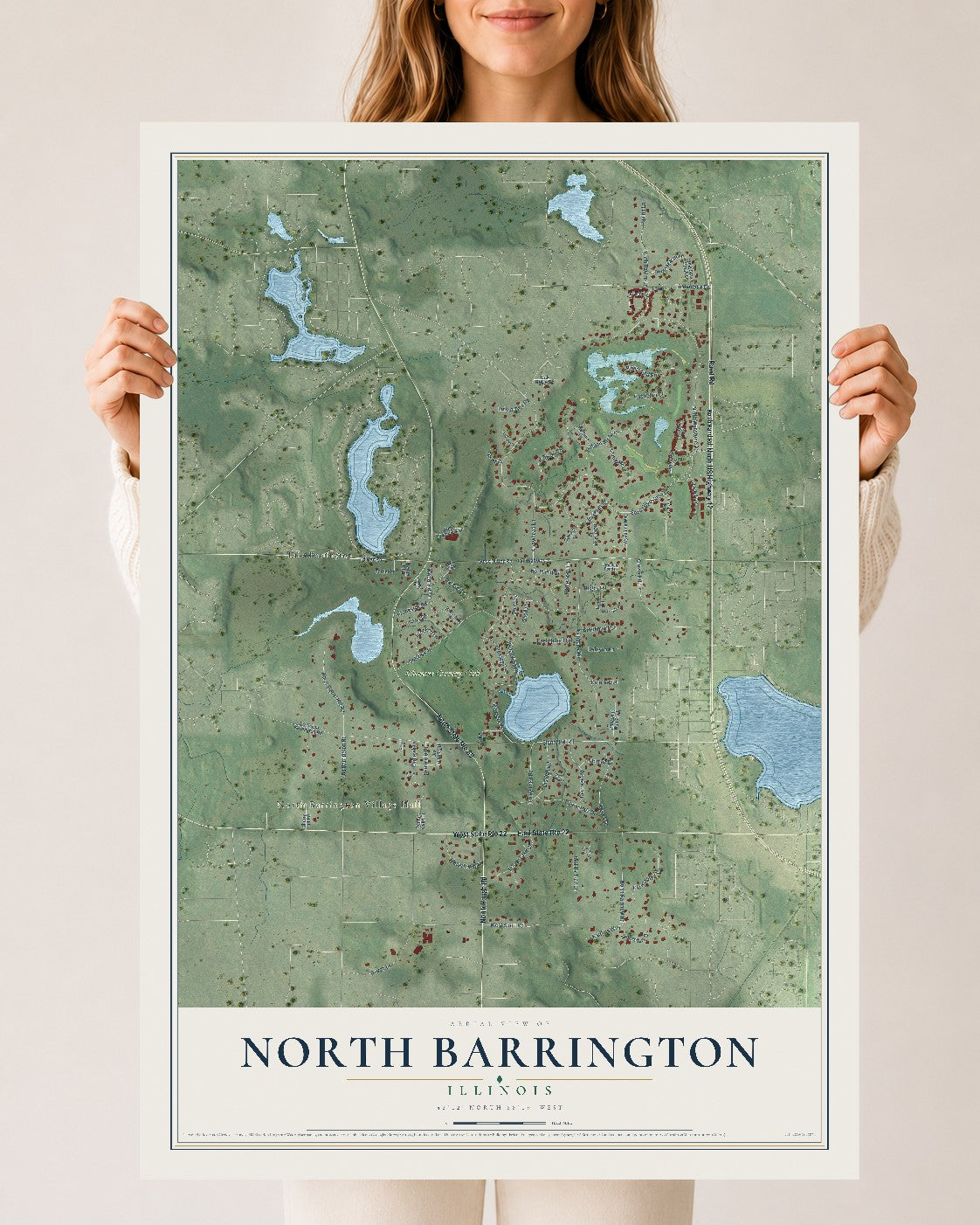 Map of North Barrington, Illinois, 24 x 36 inch unframed archival matte print