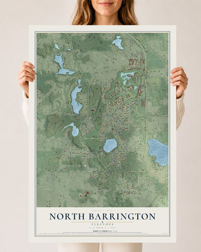 Map of North Barrington, Illinois, 24 x 36 inch unframed archival matte print