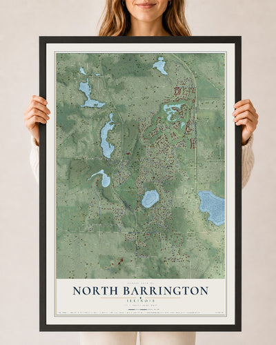 Map of North Barrington, Illinois, 24 x 36 inch print in a black wood frame