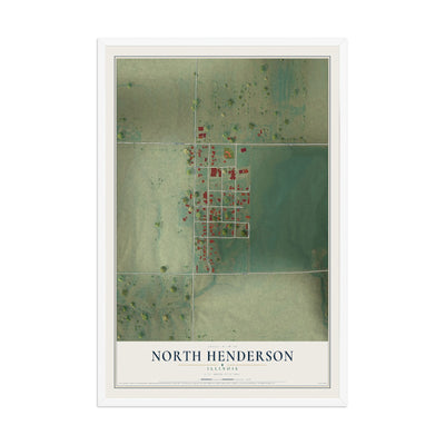 Map of North Henderson, Illinois, 12 x 18 inch print in a white wood frame