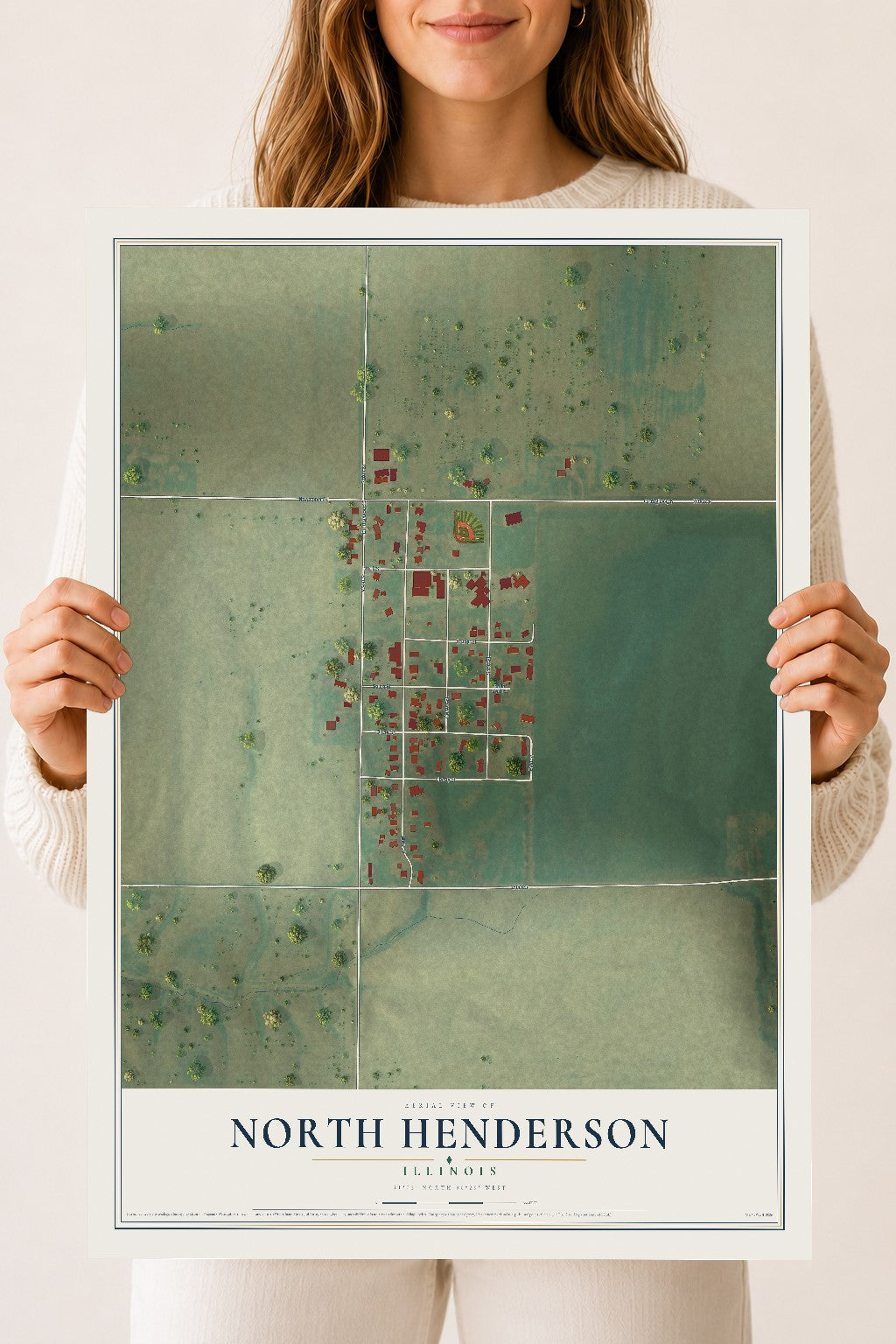Map of North Henderson, Illinois, 18 x 24 inch unframed archival matte print