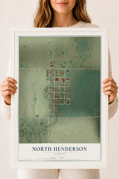 Map of North Henderson, Illinois, 18 x 24 inch print in a white wood frame