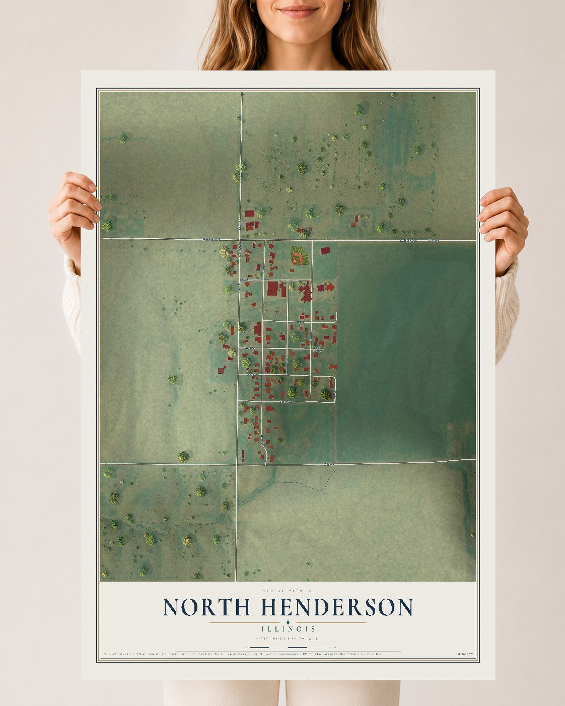 Map of North Henderson, Illinois, 24 x 36 inch unframed archival matte print