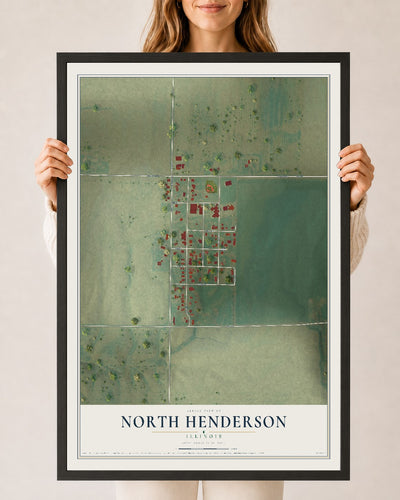Map of North Henderson, Illinois, 24 x 36 inch print in a black wood frame