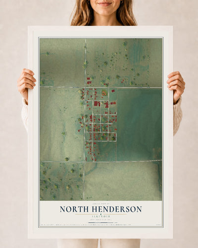 Map of North Henderson, Illinois, 24 x 36 inch print in a white wood frame