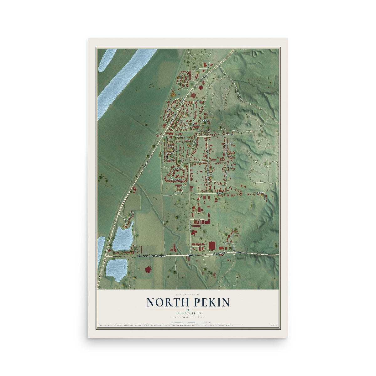 Map of North Pekin, Illinois, 12 x 18 inch unframed archival matte print