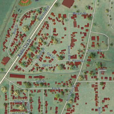 Close-up of the map of North Pekin, Illinois print showing street and building detail