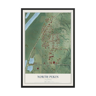 Map of North Pekin, Illinois, 12 x 18 inch print in a black wood frame