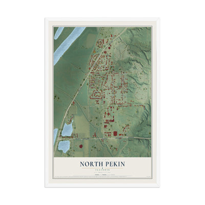 Map of North Pekin, Illinois, 12 x 18 inch print in a white wood frame