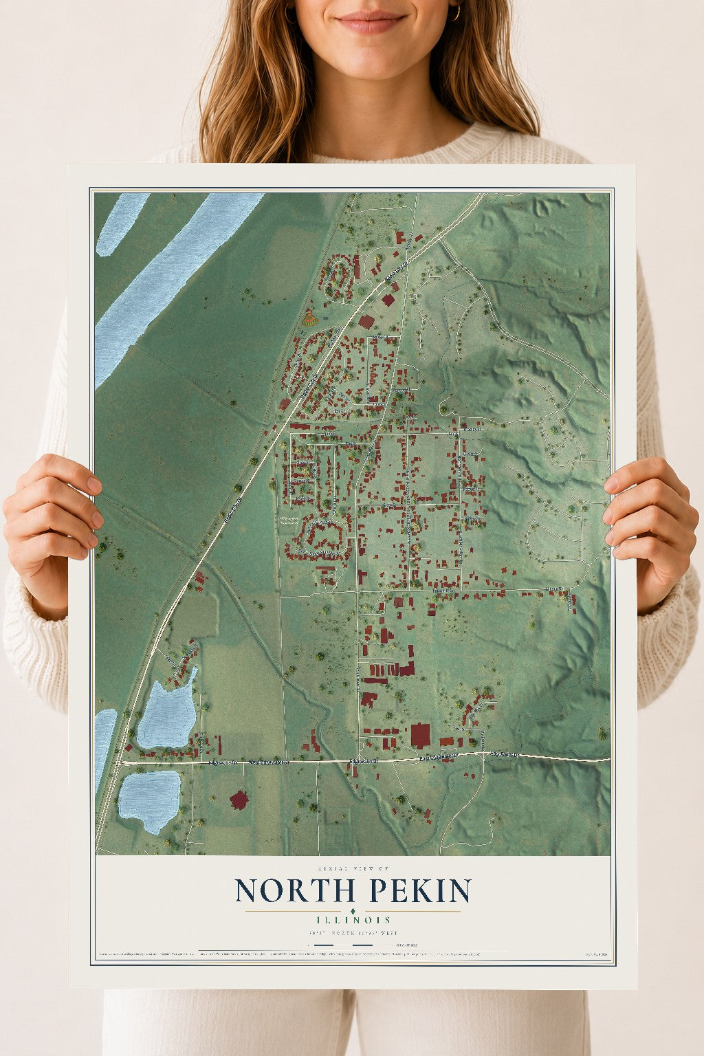 Map of North Pekin, Illinois, 18 x 24 inch unframed archival matte print