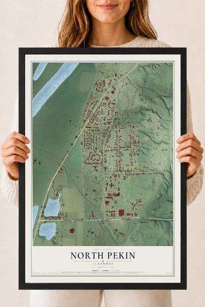 Map of North Pekin, Illinois, 18 x 24 inch print in a black wood frame