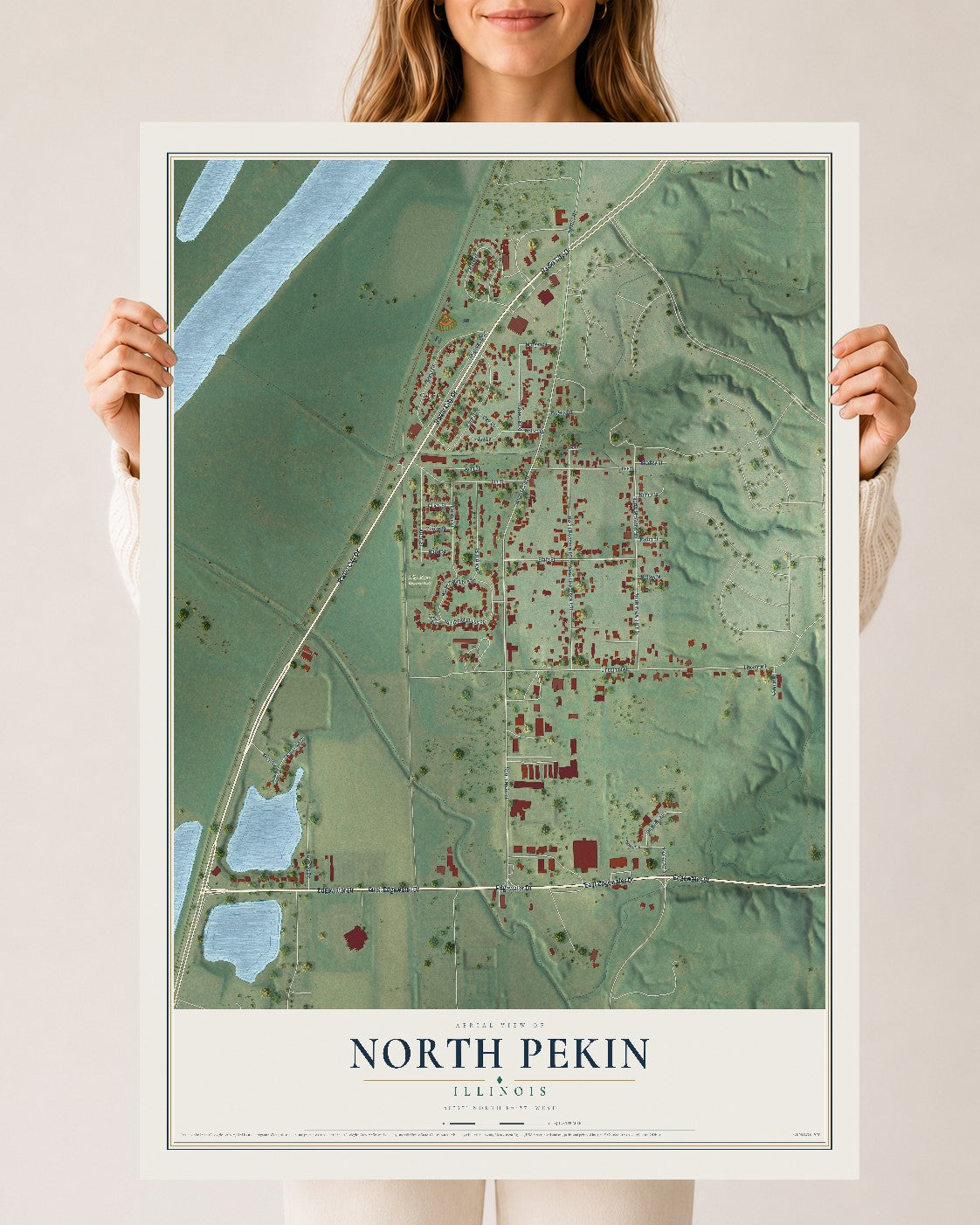 Map of North Pekin, Illinois, 24 x 36 inch unframed archival matte print