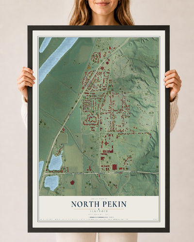 Map of North Pekin, Illinois, 24 x 36 inch print in a black wood frame