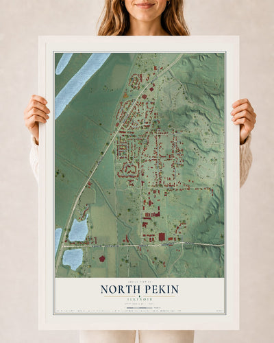 Map of North Pekin, Illinois, 24 x 36 inch print in a white wood frame