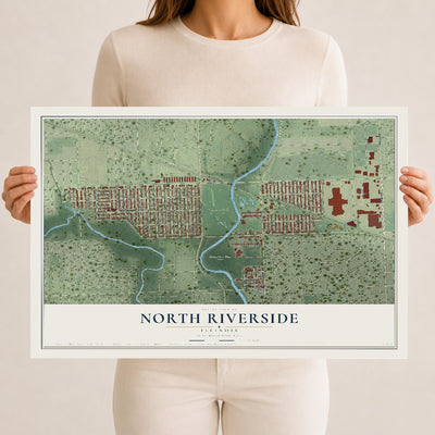 Map of North Riverside, Illinois, 12 x 18 inch unframed archival matte print