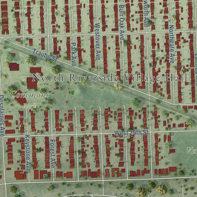 Second close-up of the map of North Riverside, Illinois print showing more streets and buildings