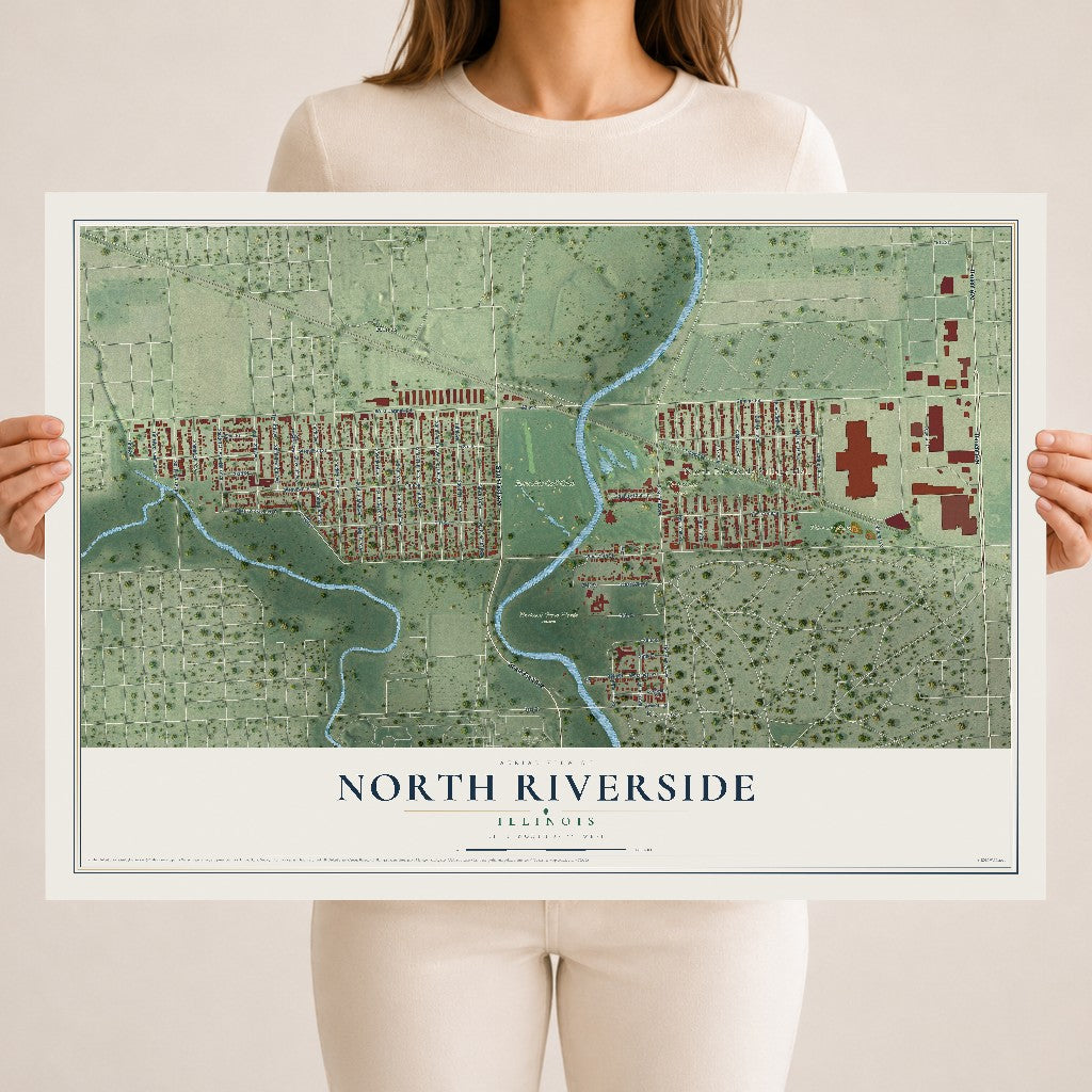 Map of North Riverside, Illinois, 18 x 24 inch unframed archival matte print