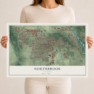 Map of Northbrook, Illinois, 12 x 18 inch unframed archival matte print