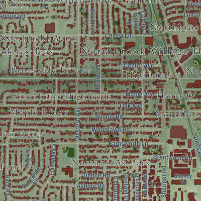 Close-up of the map of Northbrook, Illinois print showing street and building detail