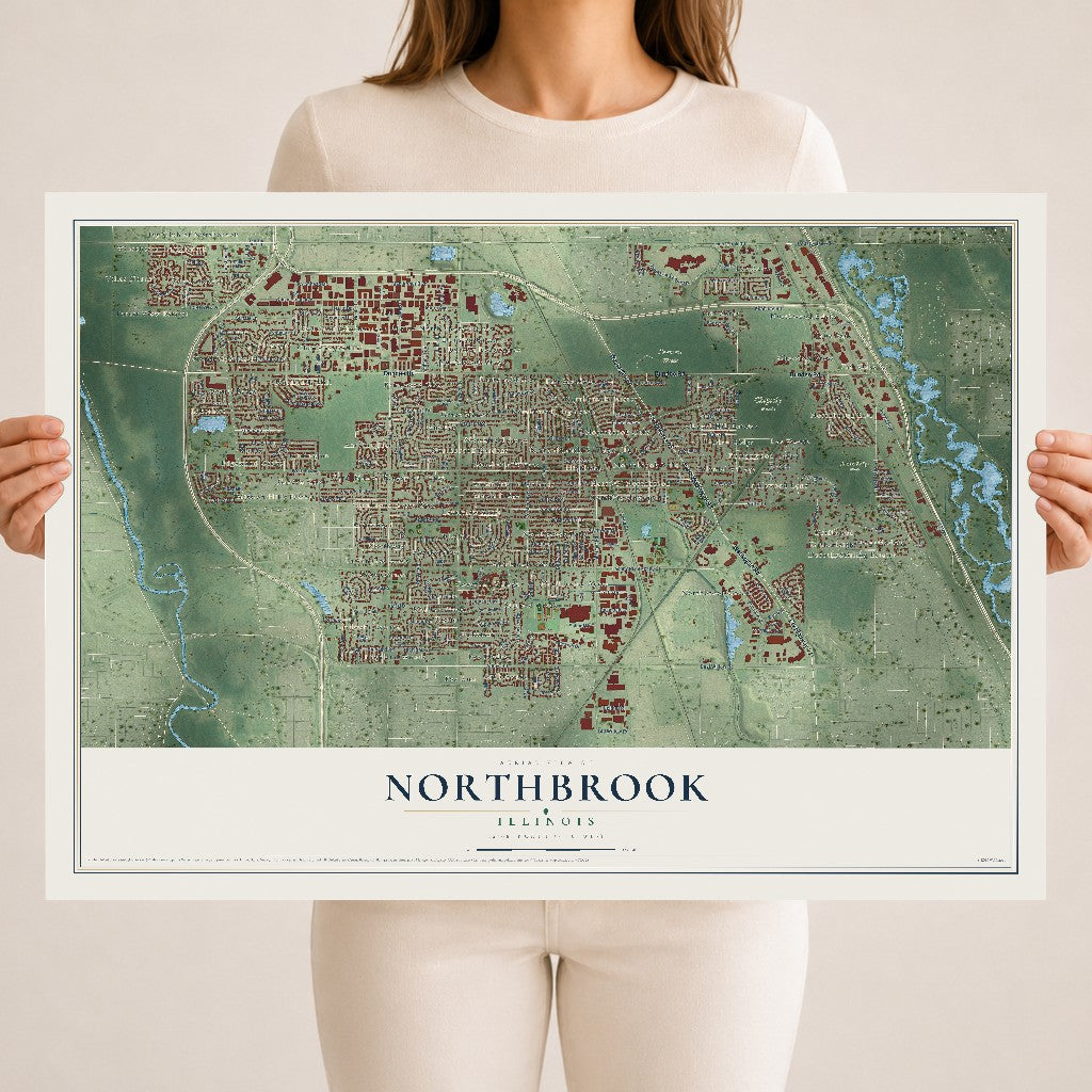 Map of Northbrook, Illinois, 18 x 24 inch unframed archival matte print