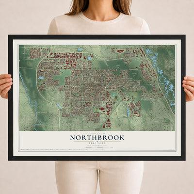 Map of Northbrook, Illinois, 18 x 24 inch print in a black wood frame