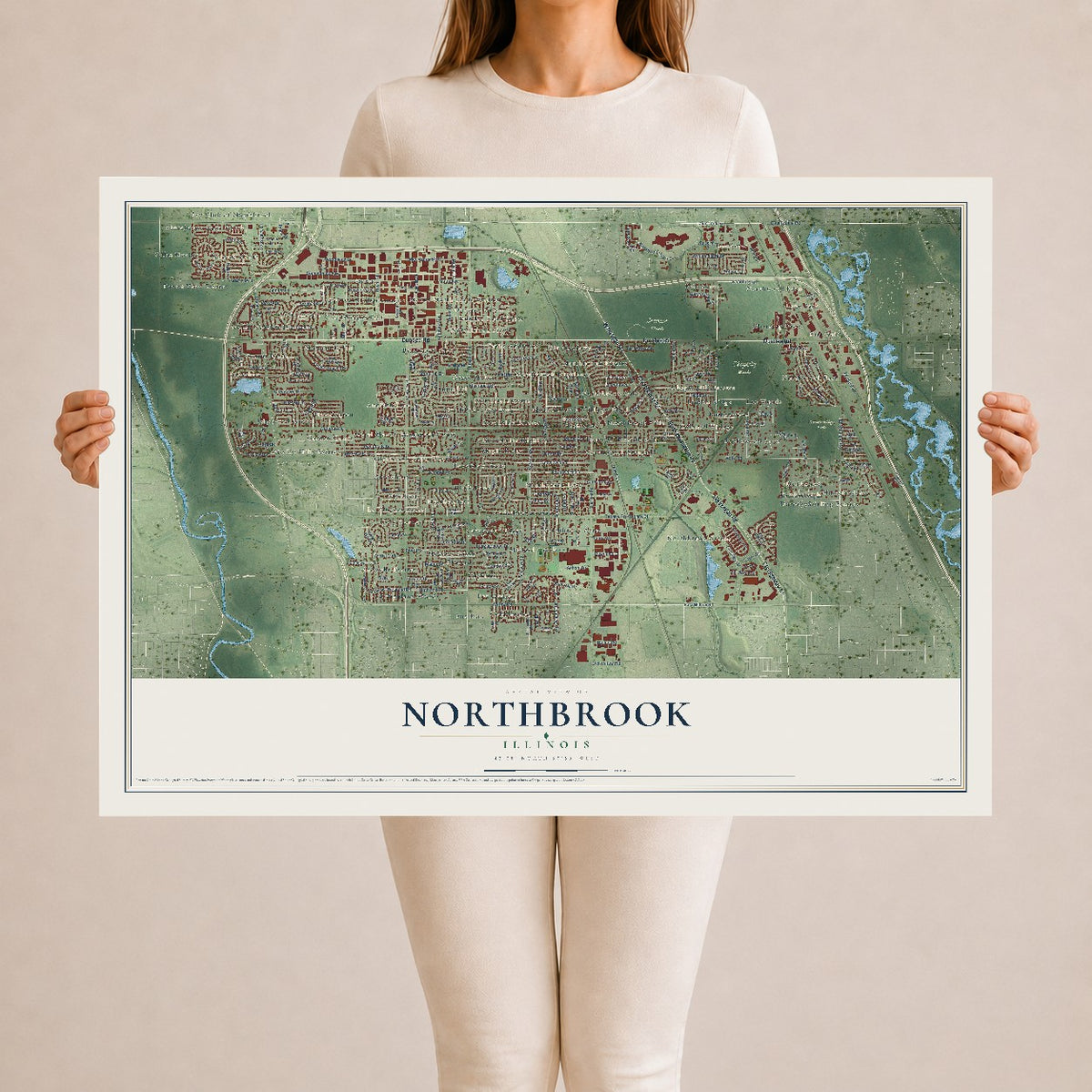 Map of Northbrook, Illinois, 24 x 36 inch unframed archival matte print