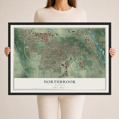 Map of Northbrook, Illinois, 24 x 36 inch print in a black wood frame
