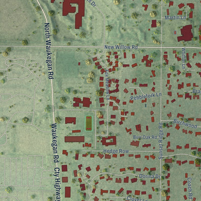 Second close-up of the map of Northfield, Illinois print showing more streets and buildings