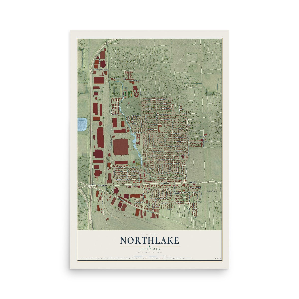 Map of Northlake, Illinois, 12 x 18 inch unframed archival matte print