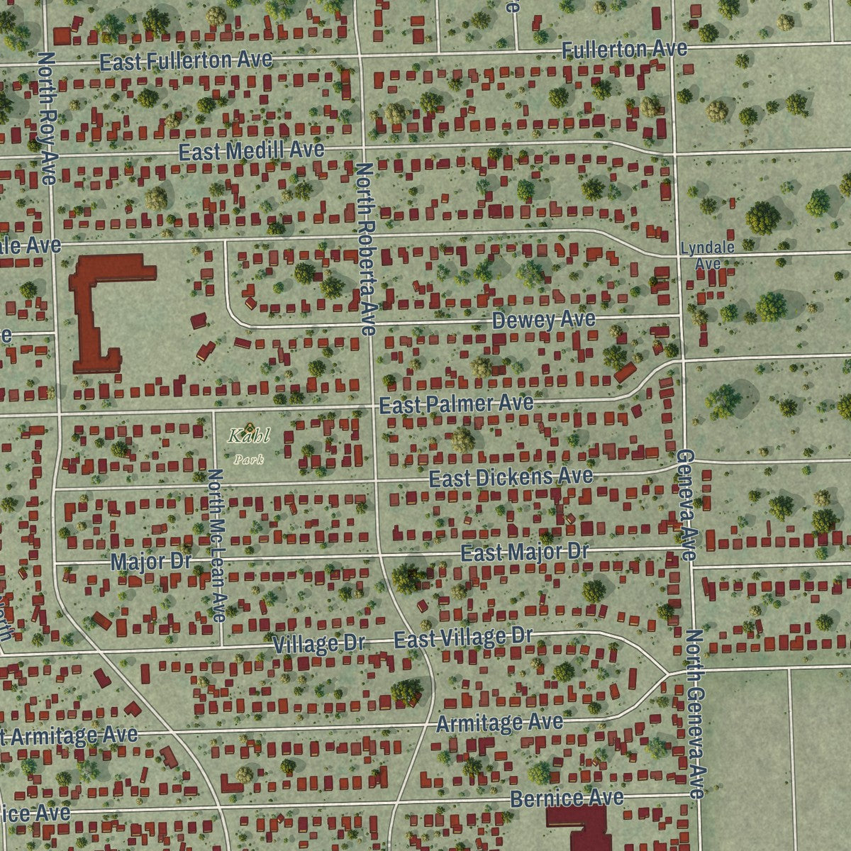 Close-up of the map of Northlake, Illinois print showing street and building detail