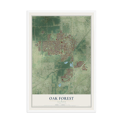 Map of Oak Forest, Illinois, 12 x 18 inch print in a white wood frame