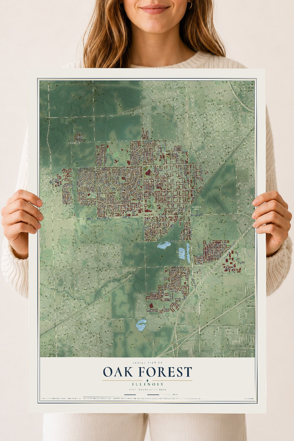 Map of Oak Forest, Illinois, 18 x 24 inch unframed archival matte print