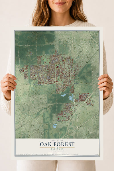 Map of Oak Forest, Illinois, 18 x 24 inch unframed archival matte print