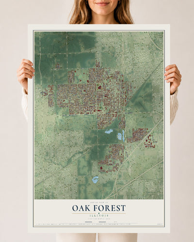 Map of Oak Forest, Illinois, 24 x 36 inch unframed archival matte print