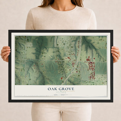 Map of Oak Grove, Illinois, 12 x 18 inch print in a black wood frame